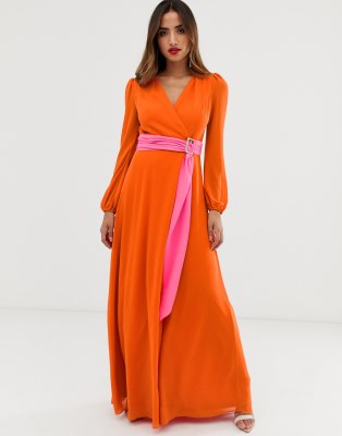 orange wrap maxi dress