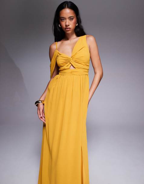 TFNC asymmetric maxi dress with drape back in marigold