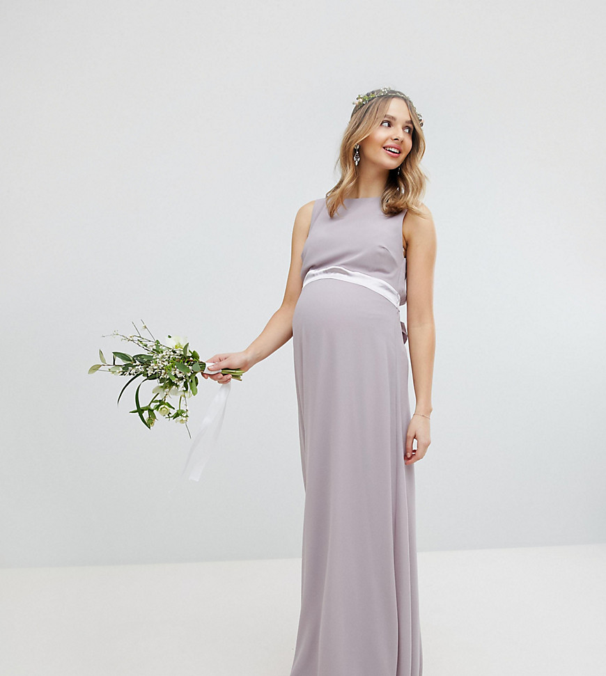 TFNC - Zwangerschapskleding - Maxi-jurk voor bruidsmeisjes met satijnen strik op de rug-Grijs