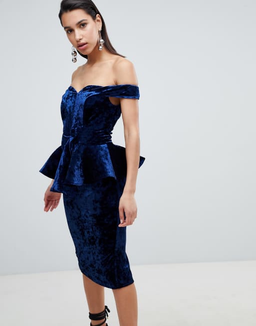 The 8th Sign Velvet Peplem Midi Dress ASOS