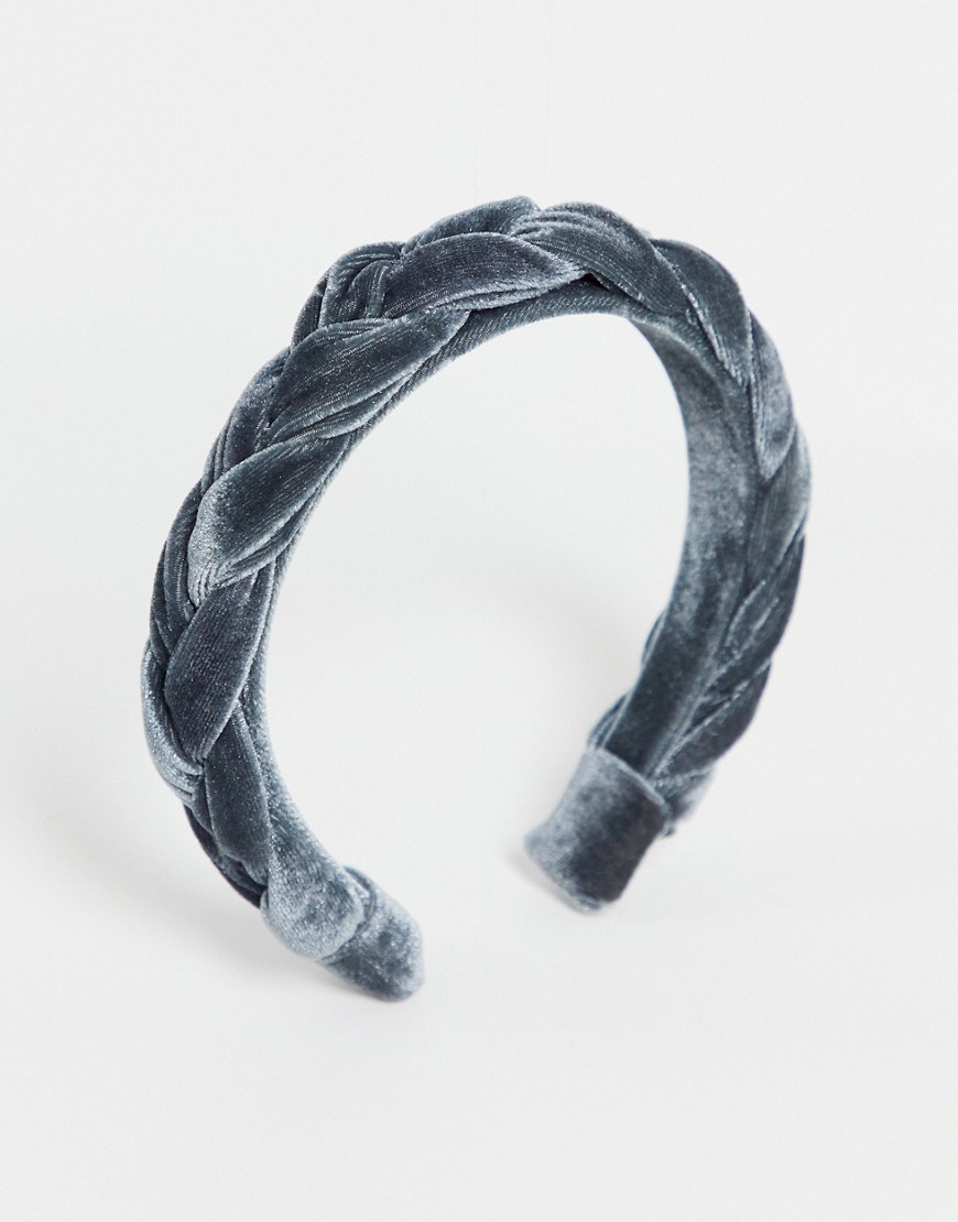 Braided Velvet Headband in Gray-Grey