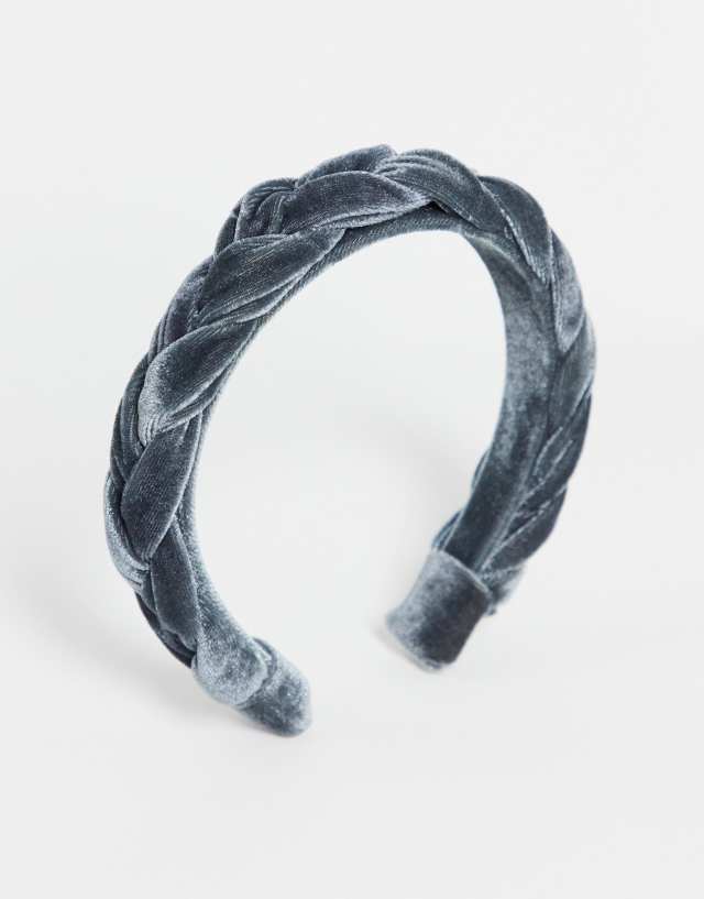 The Basik Edition Braided Velvet Headband in Gray