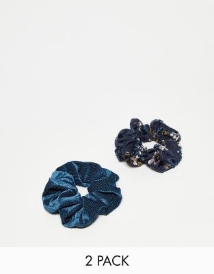 The Basik Edition Jumbo Assorted Scrunchies 2pk In Blue