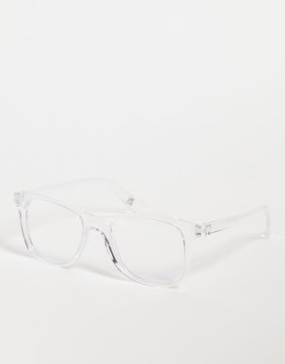 The Book Club grime in banishment blue light glasses with clear frames