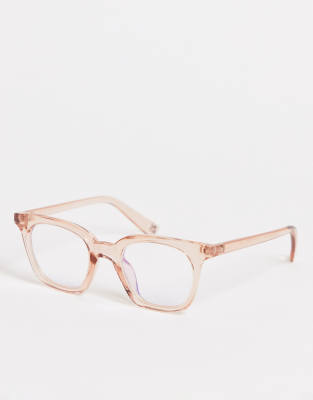 The Book Club Snatcher In Black Tie Rectangle Plastic Reading Glasses In Pink