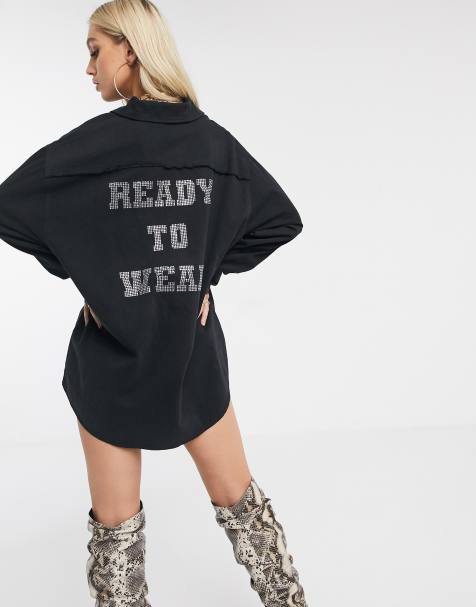 The Coulture Club – Schwarzes, verziertes Hemdkleid