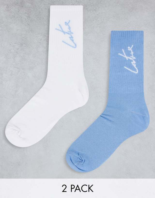 The Couture Club 2 pack sports socks in white and blue