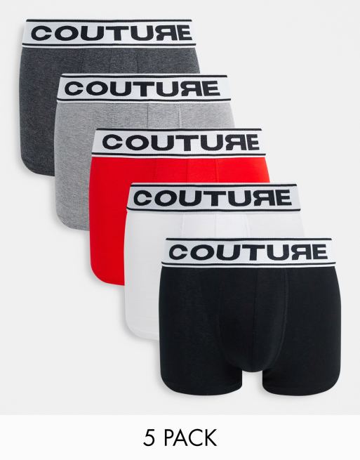 The Couture Club – 5er-Pack Boxershorts in Rot, Schwarz, Weiß und Grau 