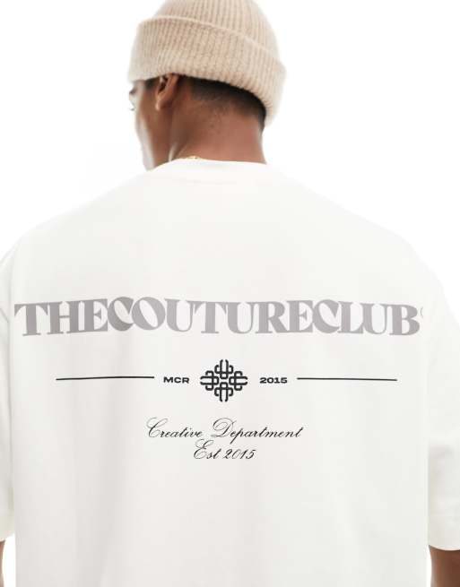 The Couture Club - Afslappet T-shirt med skriftgrafik i offwhite