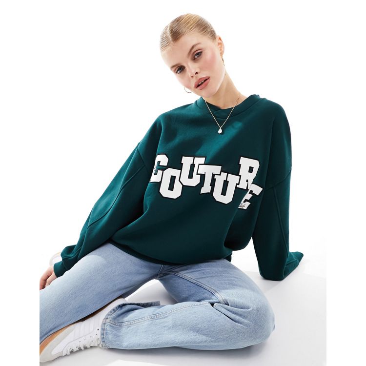 The Couture Club applique sweatshirt in dark green | ASOS