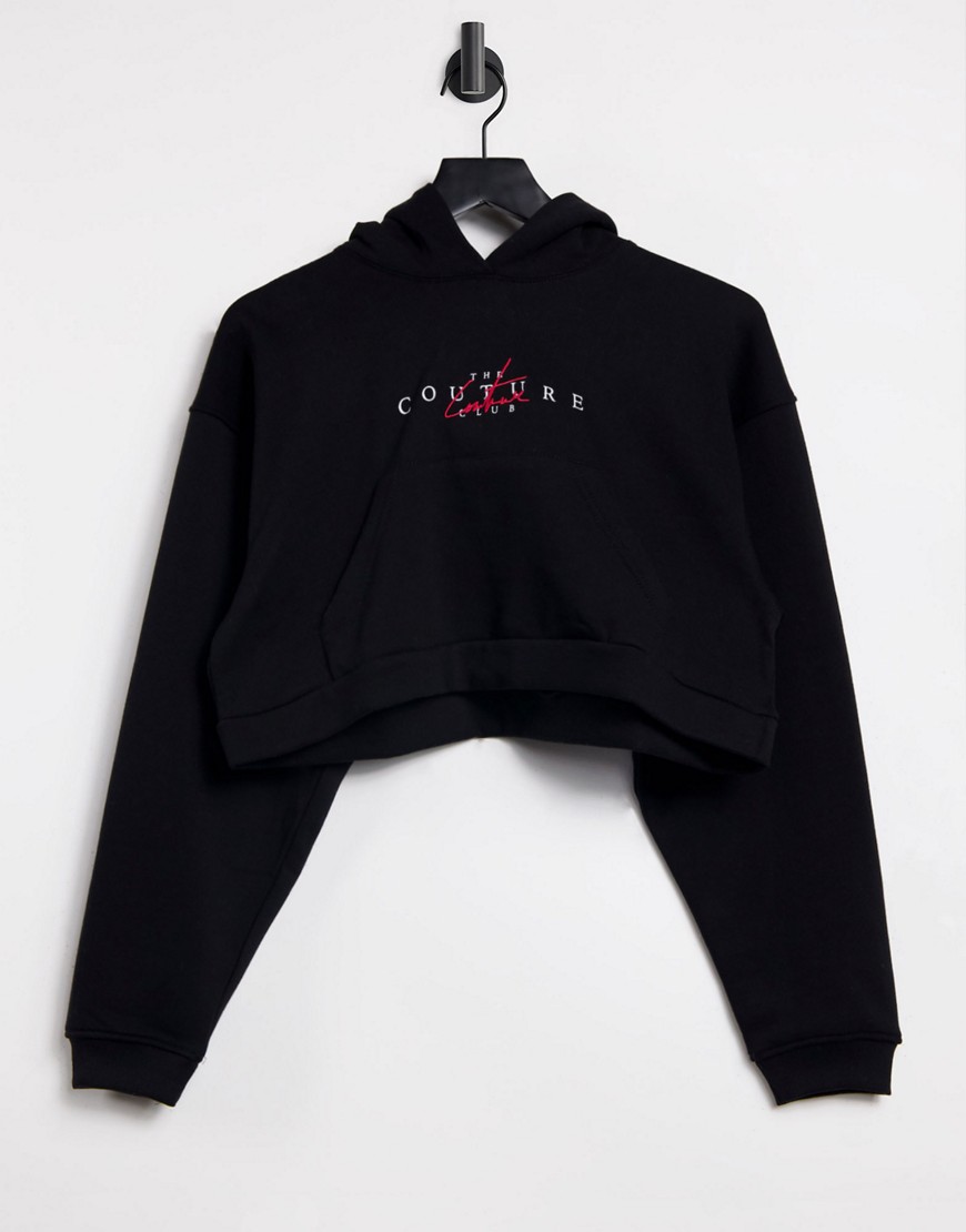 The Couture Club archive logo cropped tracksuit hoodie-Black