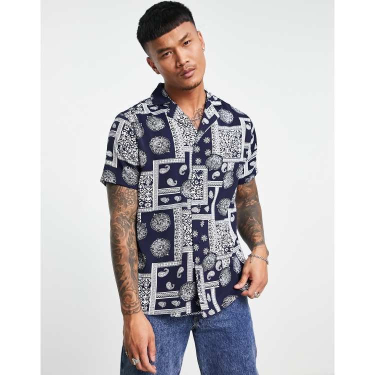 The Couture Club bandana print short sleeve revere collar shirt in blue |  ASOS