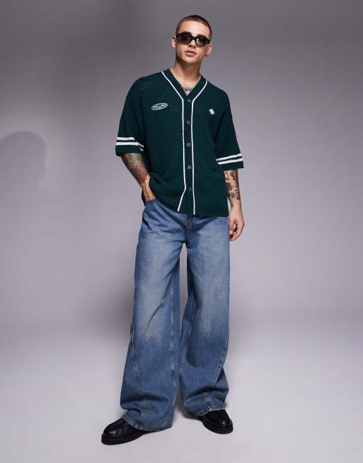 The Couture Club – Baseball-Strickshirt in Tannengrün mit Oversize-Passform, 2 von 4