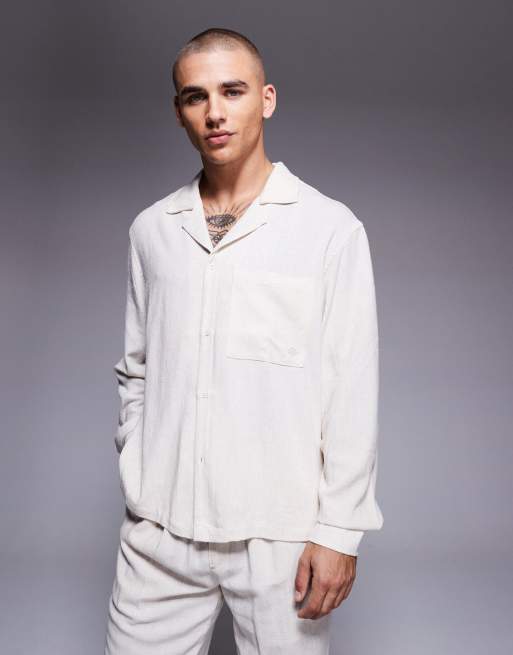 The Couture Club - Beige og langærmet skjorte med vævet tekstur - Del af sæt