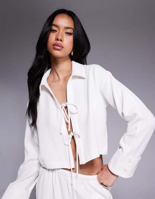 The Couture Club – Beige, vävd skjorta med knytning framtill, del av set
