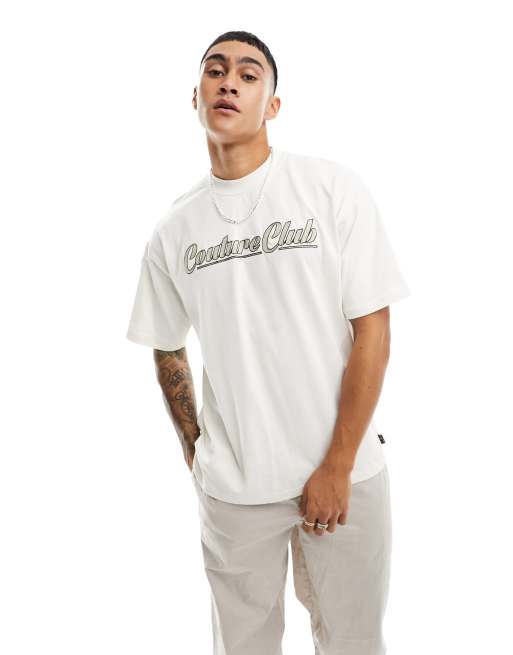 The Couture Club – Besticktes T-Shirt in gebrochenem Weiß