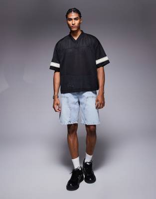 The Couture Club – Blå, ljustvättade snickarshorts i denim - view 1