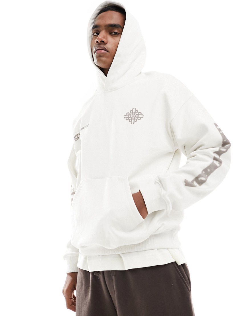 blurred emblem graphic hoodie in off white