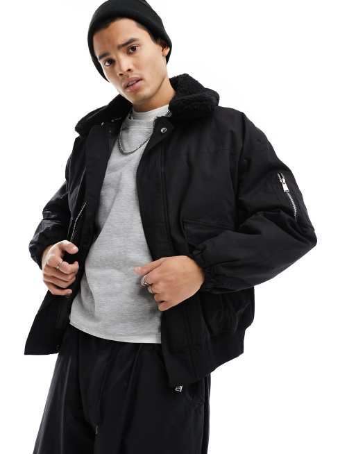 Faux fur bomber outlet jacket black