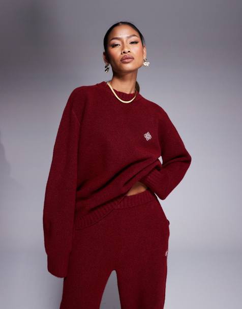 The Couture Club co-ord oversized fluffy knitted jumper in burgundy