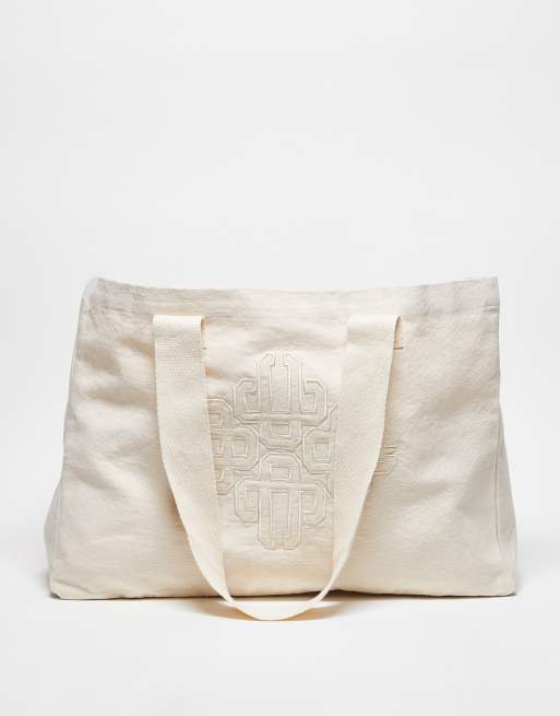 The Couture Club - Borsa shopping bianco sporco con emblema del logo