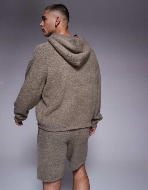 The Couture Club boucle knit hoodie in brown - part of a set