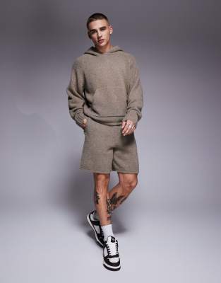 boucle knit shorts in brown - part of a set-Gray