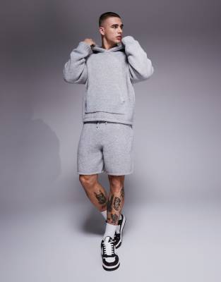 boucle knit shorts in heather gray - part of a set