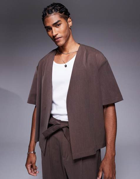 The Couture Club boxy collarless shirt in brown - part of a set - view 1