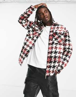 The Couture Club - Camicia giacca pesante oversize rossa e bianca a quadri pied de poule
