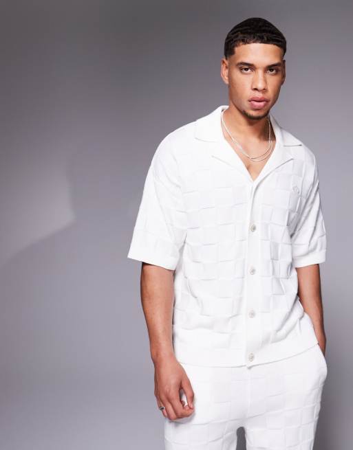 The Couture Club - Camicia in maglia a quadri bianco sporco in coordinato