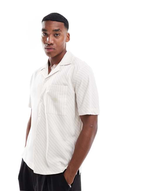 The Couture Club - Camicia resort bianco sporco a righe con toppa