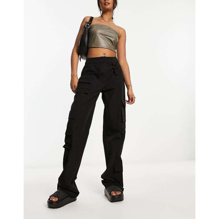 Weekday Ila tight fit flare cargo pants in black