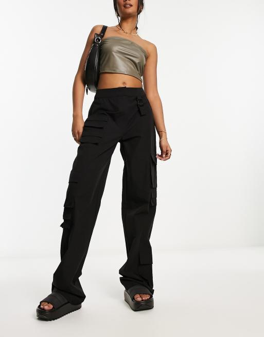 Stradivarius straight leg cargo pants with adjustable waist in