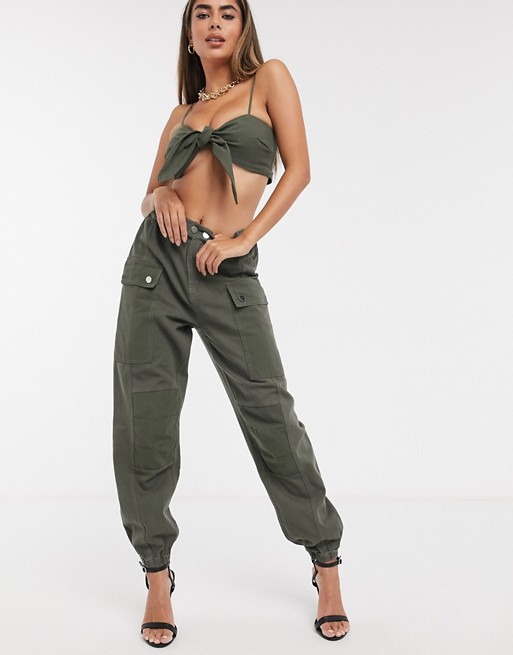 The Couture Club cargo trousers co ord in khaki green