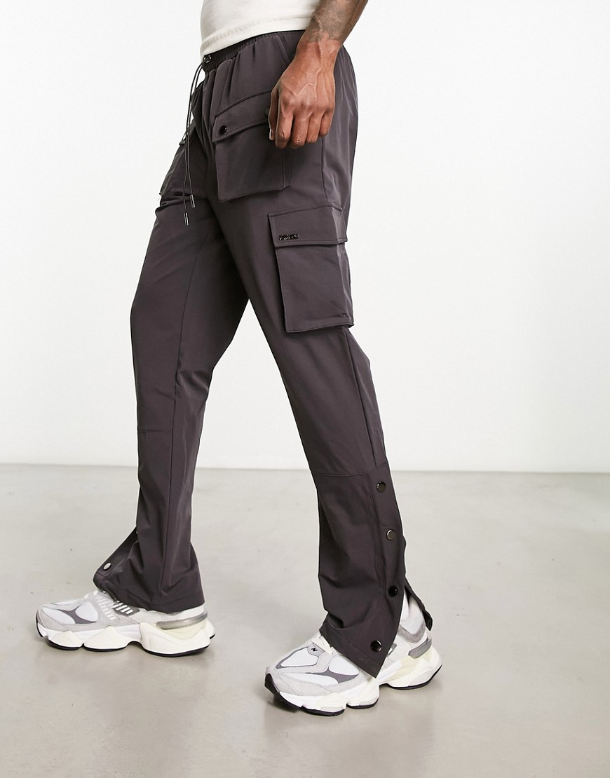 The Couture Club cargo trousers in charcoal with popper hem-Grey