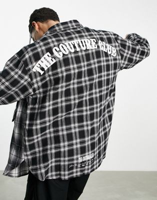 The Couture Club check overshirt with splicing and back print