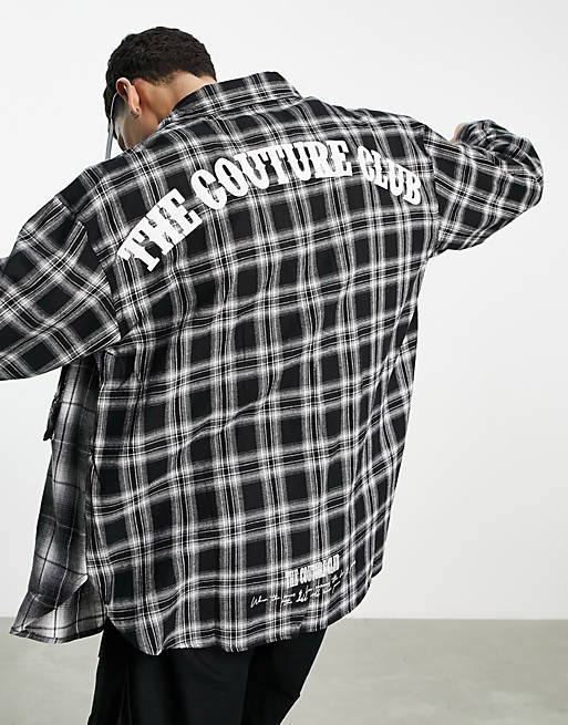 Men The Couture Club check overshirt with splicing and back print 