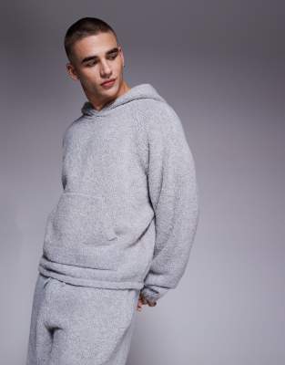 The Couture Club The Couture Club co-ord boucle knit hoodie in grey marl
