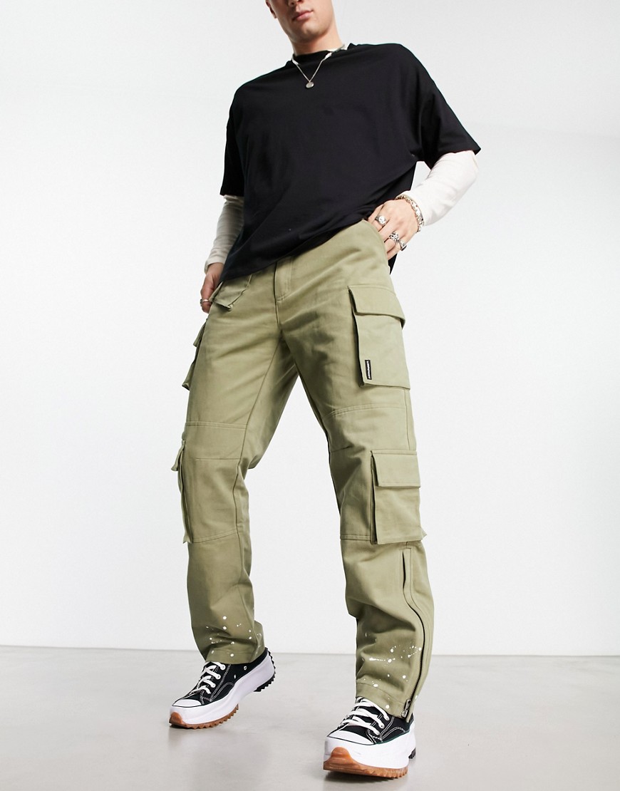 The Couture Club co-ord cargo trousers in khaki with zip detail-Green