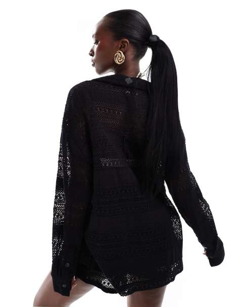 The Couture Club co-ord crochet textured set in black - view 1