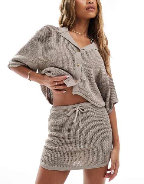 The Couture Club co-ord cropped knitted skirt n beige - view 1