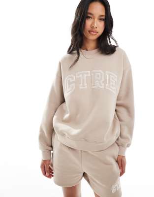 The Couture Club The Couture Club co-ord ctre varsity crewneck sweatshirt in beige-Neutral