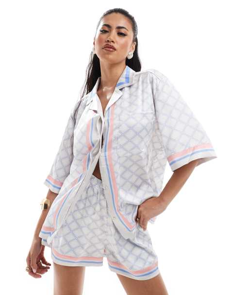 The Couture Club co-ord emblem print shirt in bue - view 1