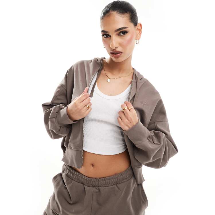 The Couture Club co ord emblem relaxed zip through hoodie in brown ASOS