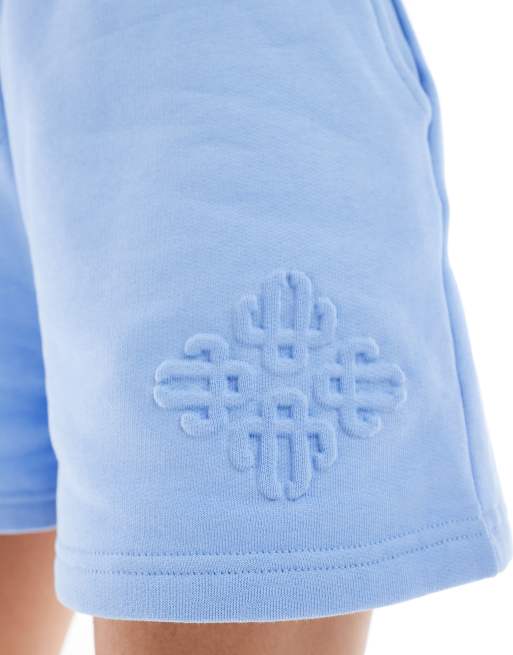 The Couture Club co-ord embossed shorts in light blue, 3 of 5