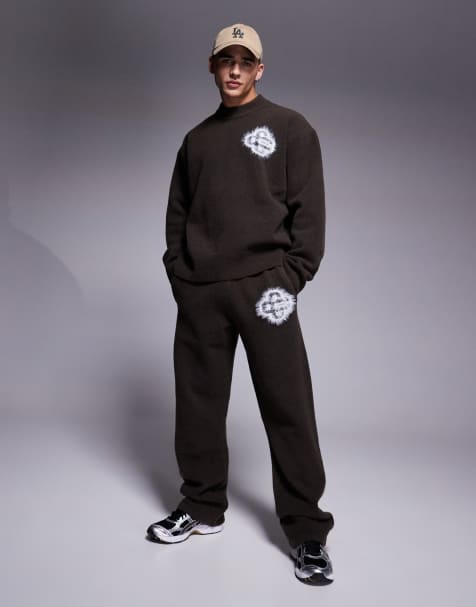 The Couture Club co-ord fluffy knit emblem joggers in brown - view 1