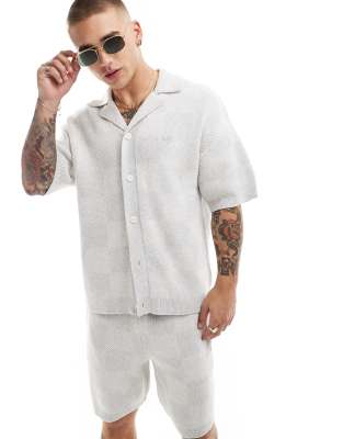 The Couture Club The Couture Club co-ord knitted checkerboard shirt in grey