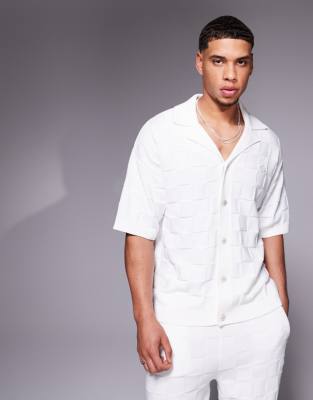 The Couture Club co-ord knitted checkerboard shirt in off white