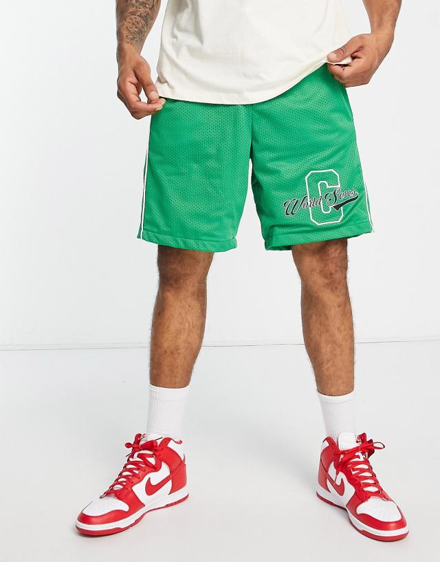 The Couture Club - co-ord mesh varsity shorts in green with racer print